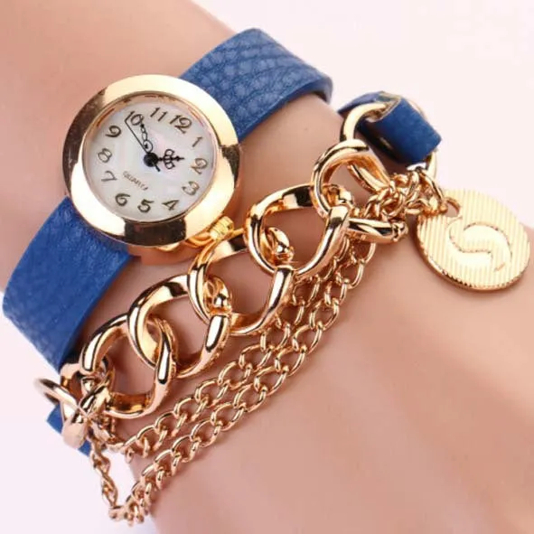 New Arrivals Women Fashion Leather Strap Watches Chain Rivet Bracelet Women Dress Watch Wristwatches Casual Gift