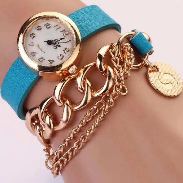 New Arrivals Women Fashion Leather Strap Watches Chain Rivet Bracelet Women Dress Watch Wristwatches Casual Gift