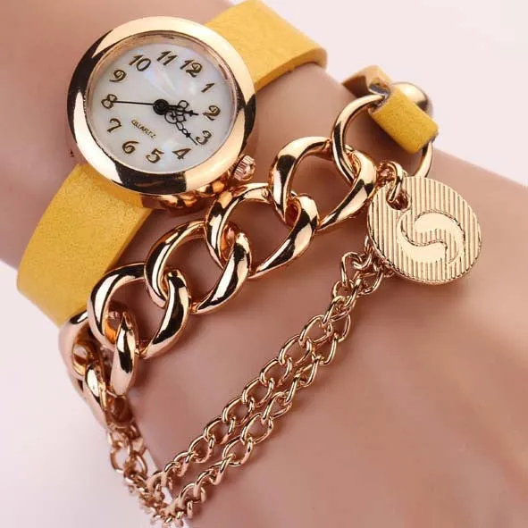 New Arrivals Women Fashion Leather Strap Watches Chain Rivet Bracelet Women Dress Watch Wristwatches Casual Gift