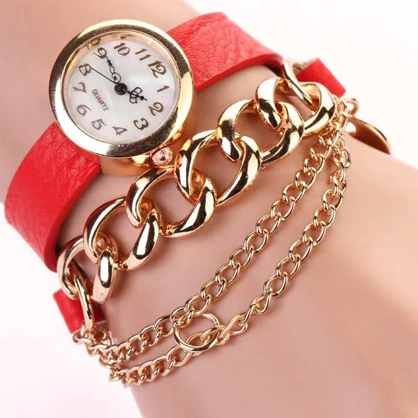 New Arrivals Women Fashion Leather Strap Watches Chain Rivet Bracelet Women Dress Watch Wristwatches Casual Gift