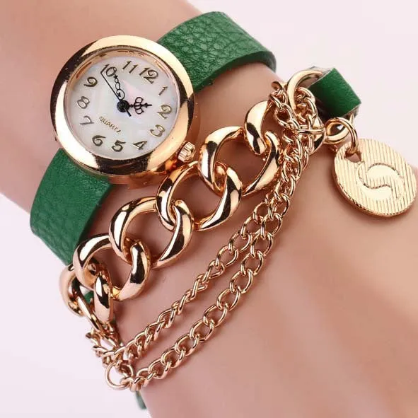 New Arrivals Women Fashion Leather Strap Watches Chain Rivet Bracelet Women Dress Watch Wristwatches Casual Gift