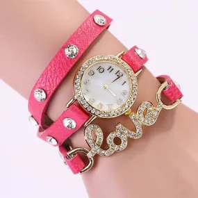 New Arrivals women vintage leather strap watches,set auger LOVE rivet bracelet women dress watches,women wristwatches