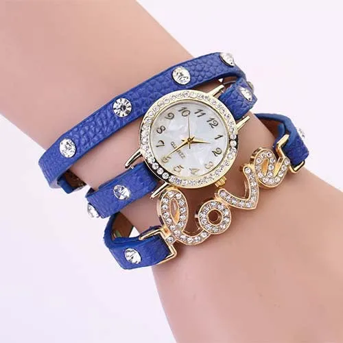 New Arrivals women vintage leather strap watches,set auger LOVE rivet bracelet women dress watches,women wristwatches