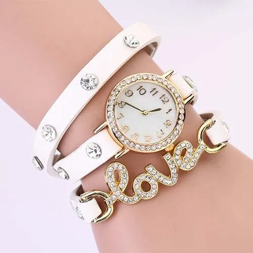 New Arrivals women vintage leather strap watches,set auger LOVE rivet bracelet women dress watches,women wristwatches