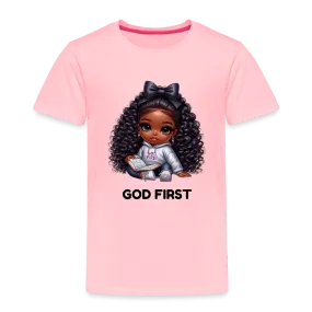 NicholesGifts African American Toddler Girls God First Short Sleeve T-Shirt