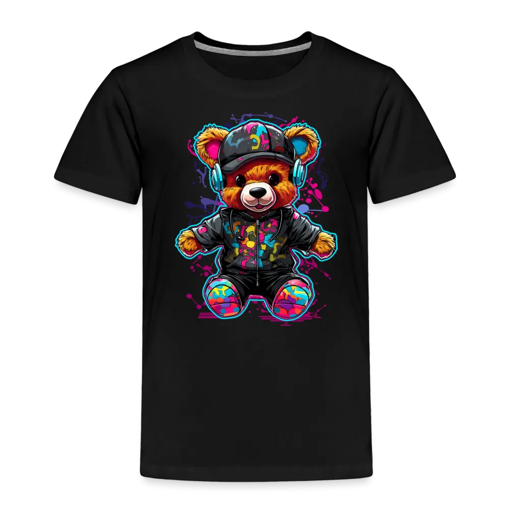 NicholesGifts Toddler Boys Colorful Bear with Headphones Short Sleeve Crewneck T-Shirt