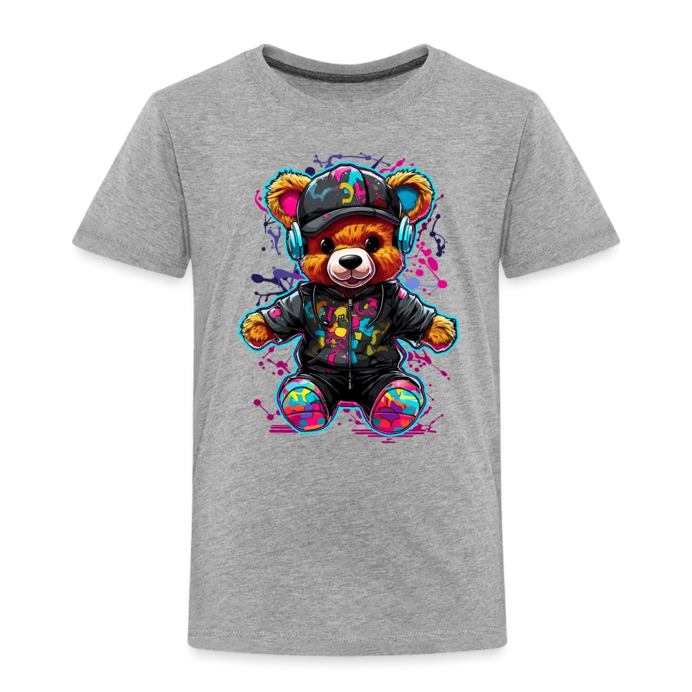 NicholesGifts Toddler Boys Colorful Bear with Headphones Short Sleeve Crewneck T-Shirt