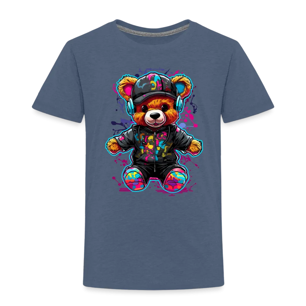 NicholesGifts Toddler Boys Colorful Bear with Headphones Short Sleeve Crewneck T-Shirt