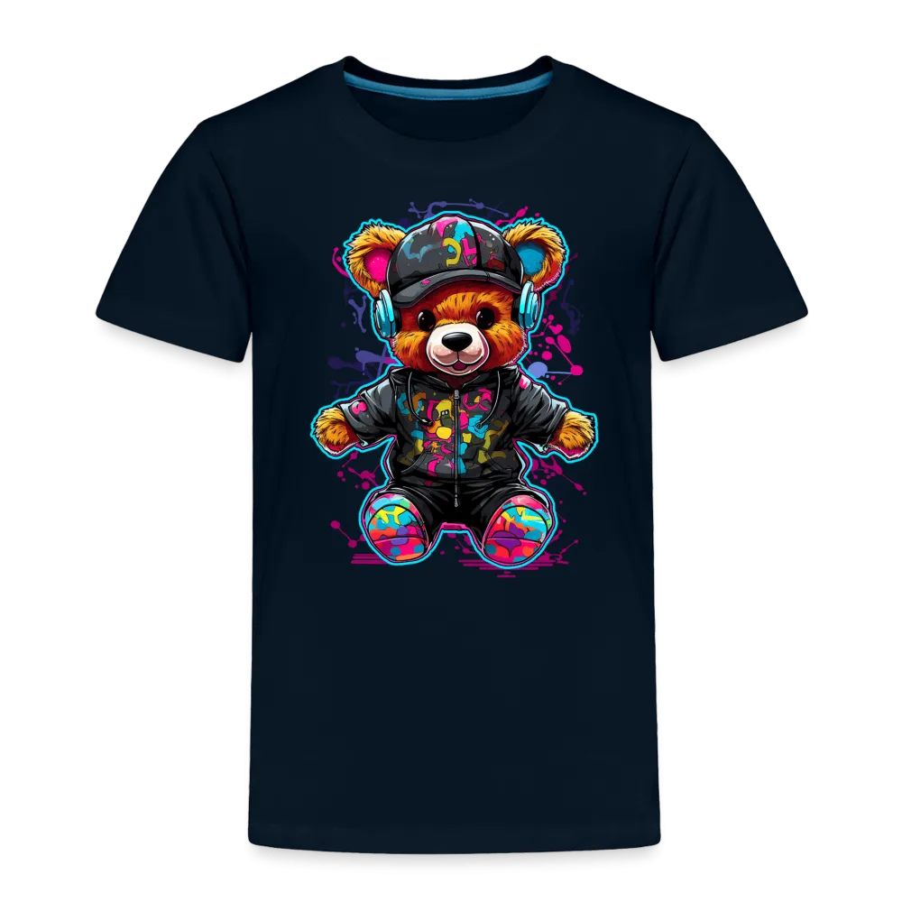 NicholesGifts Toddler Boys Colorful Bear with Headphones Short Sleeve Crewneck T-Shirt