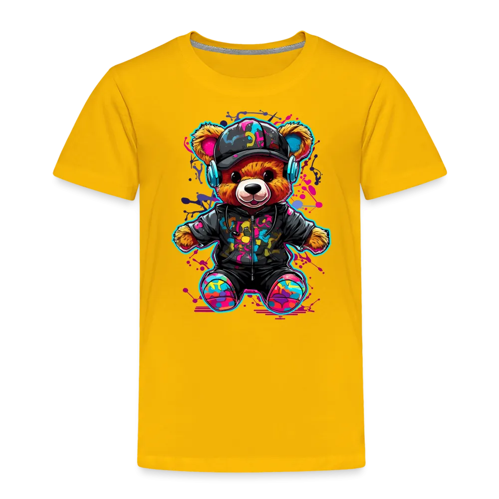 NicholesGifts Toddler Boys Colorful Bear with Headphones Short Sleeve Crewneck T-Shirt