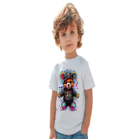 NicholesGifts Toddler Boys Colorful Bear with Headphones Short Sleeve Crewneck T-Shirt