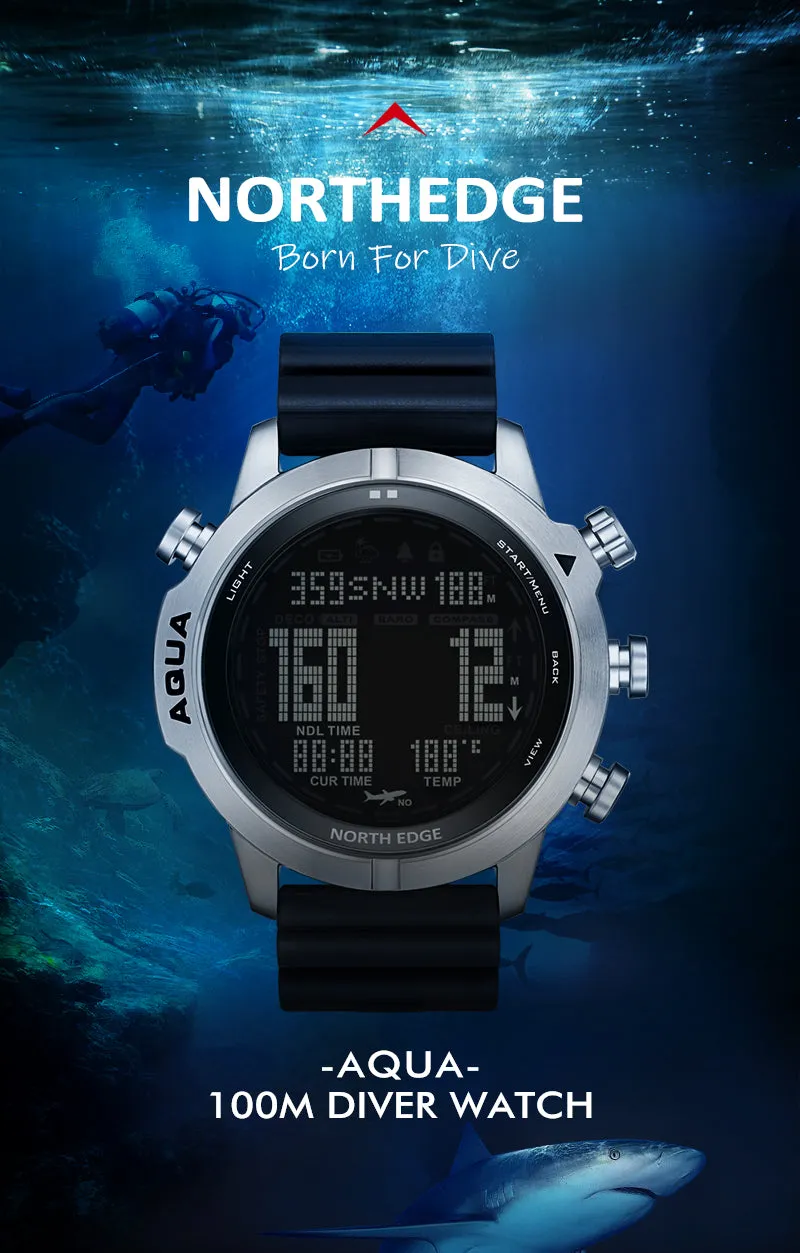 NORTH EDGE Men's Professional Diving Computer Watch Scuba Diving NDL (No Deco Time) 50M Dive Watches Altimeter Barometer Compass