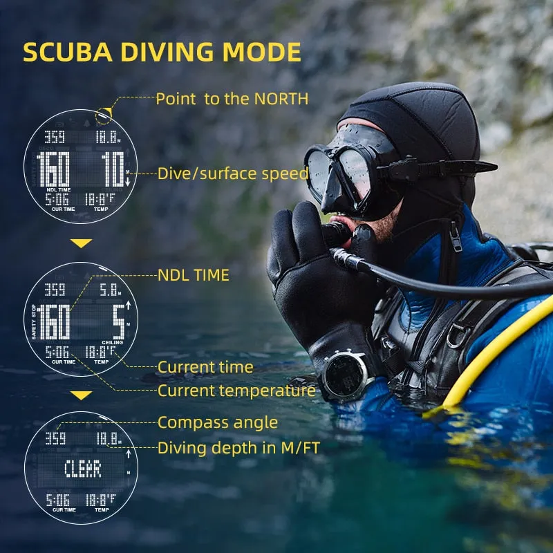 NORTH EDGE Men's Professional Diving Computer Watch Scuba Diving NDL (No Deco Time) 50M Dive Watches Altimeter Barometer Compass