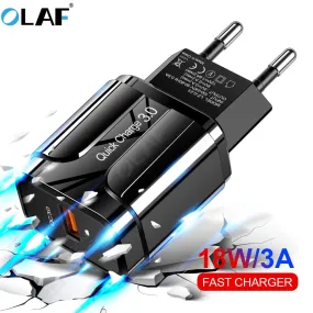 OLAF Quick Charge 3.0 USB Charger QC 3.0 Fast Charging EU US Plug Adapter Wall Mobile Phone Charger For iPhone Samsung Xiaomi