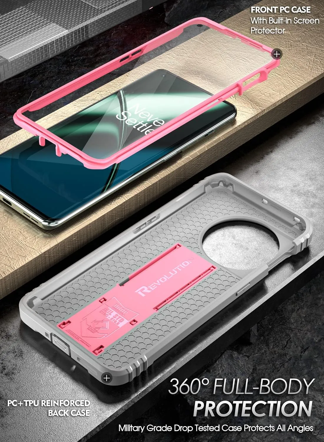 OnePlus 11 5G 6.7" Full-Body Rugged Dual-Layer Shockproof Protective Cover Light Pink