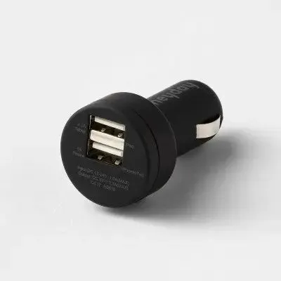 Open Box - 6' USB-A Cable 2-Port 3.1A Car Charger heyday Black/Gold