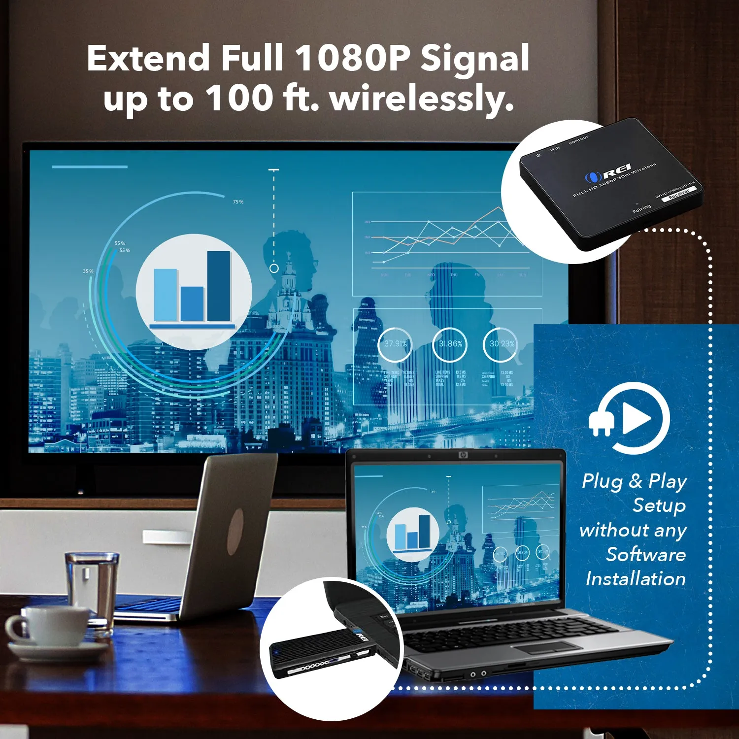 OREI WHD-PRO100-K: Wireless Pro HDMI Transmitter & Receiver Dongle Extender @1080P upto 100 Feet