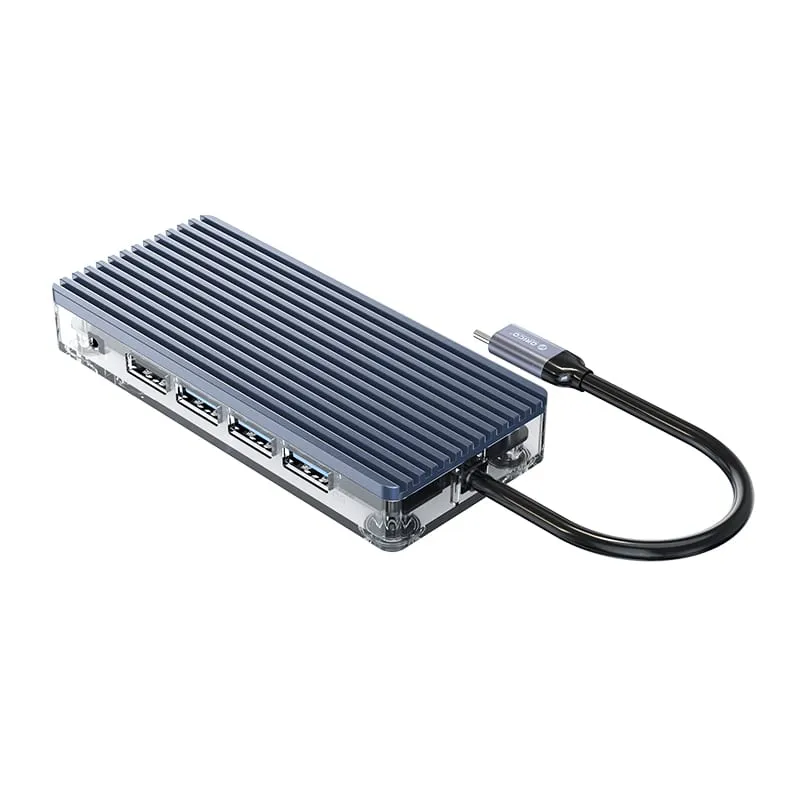 Orico 11 Port 3 X Usb3.0|1 X Usb2.0|1 X Hdmi|1 X Rj45|1 X Tf/Sd|1 X Type-C|1 X Vga| 1 X Aux Transparent Hub - Grey