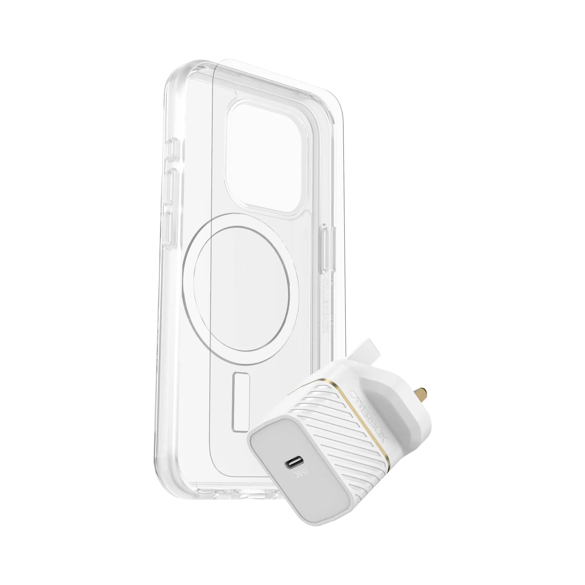 OtterBox KIT for iPhone 15 Pro - Symmetry  Clear Cover with MagSafe / Glass Screen Protector / 30W Charger