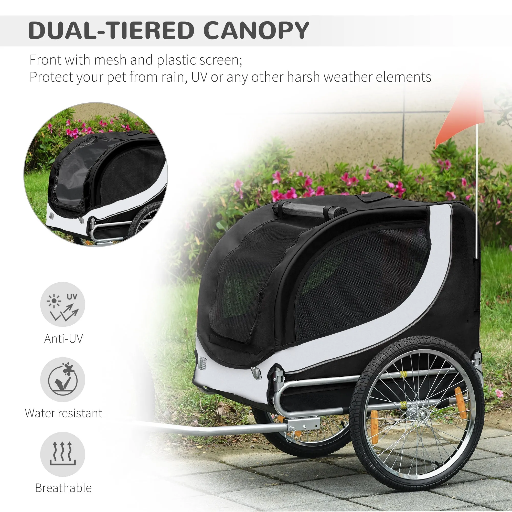 PawHut Folding Dog Bike Trailer Pet Bicycle Jogger Travel Carrier-Black & White