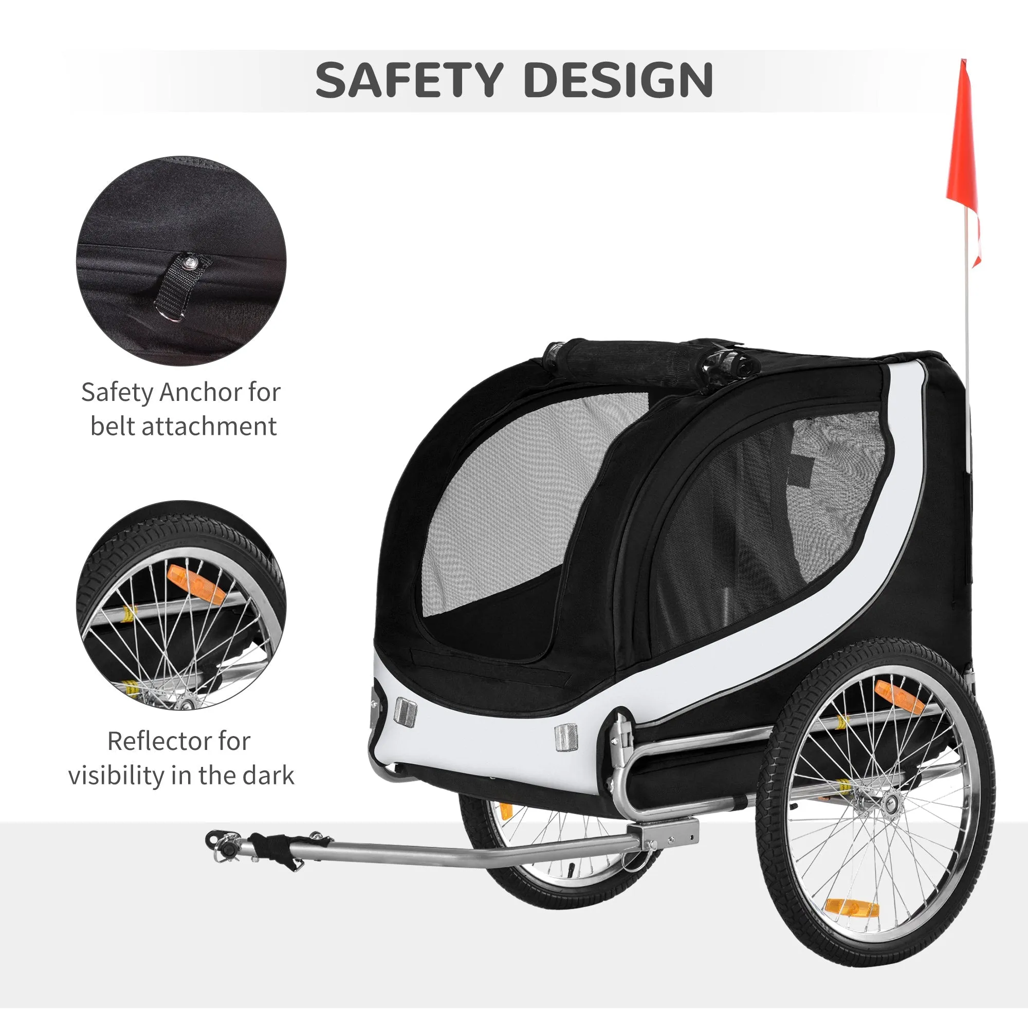 PawHut Folding Dog Bike Trailer Pet Bicycle Jogger Travel Carrier-Black & White