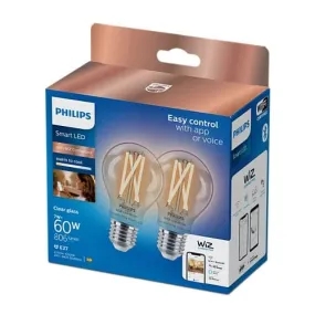 Philips WiZ E27 60W LED Cool white & warm white A60 Non-dimmable Light bulb Pack of 2