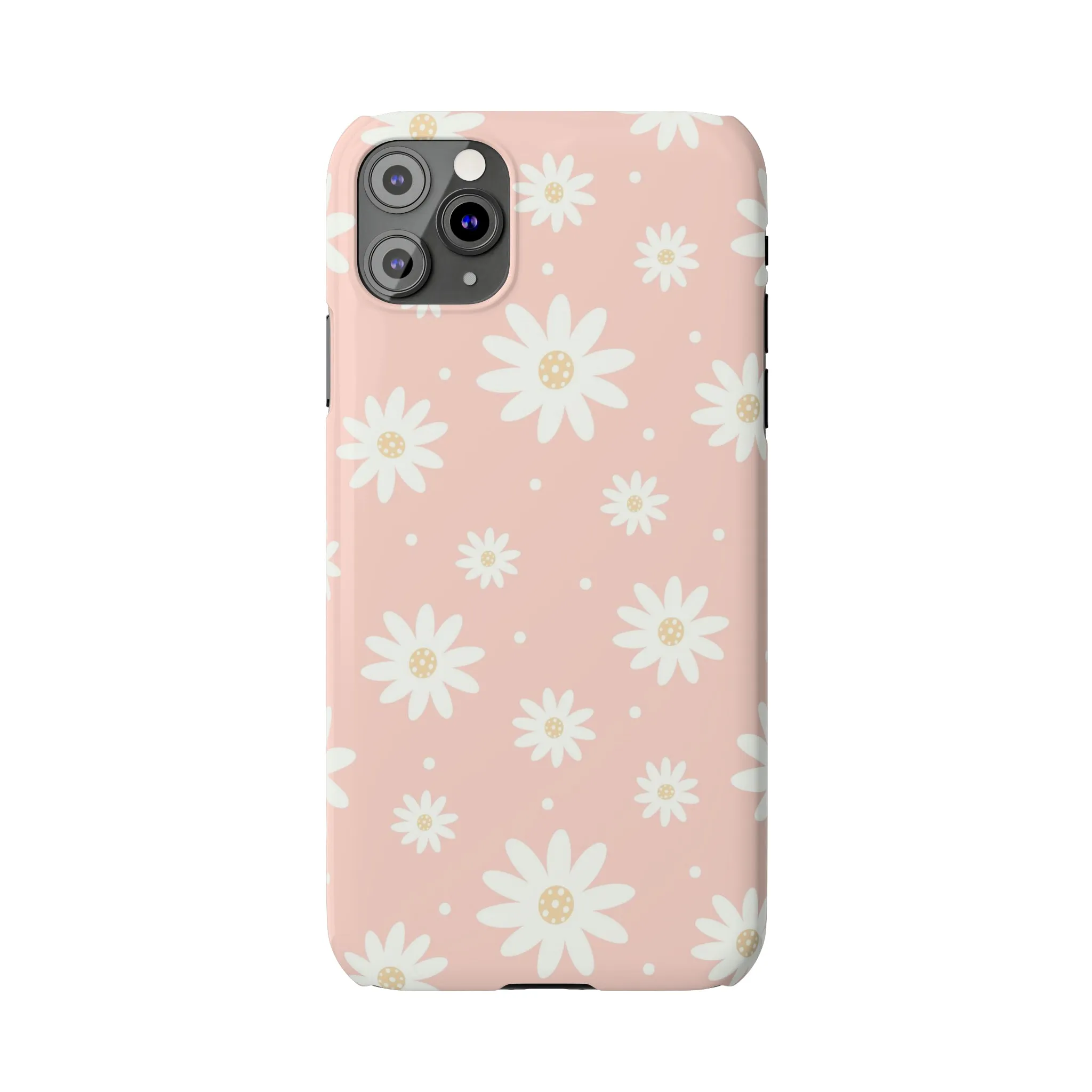 Pink background and White Daisies Design Sleek Elegance Wireless-Charging Compatible Phone Case Slim Phone Case compatible with over 20 iphone models