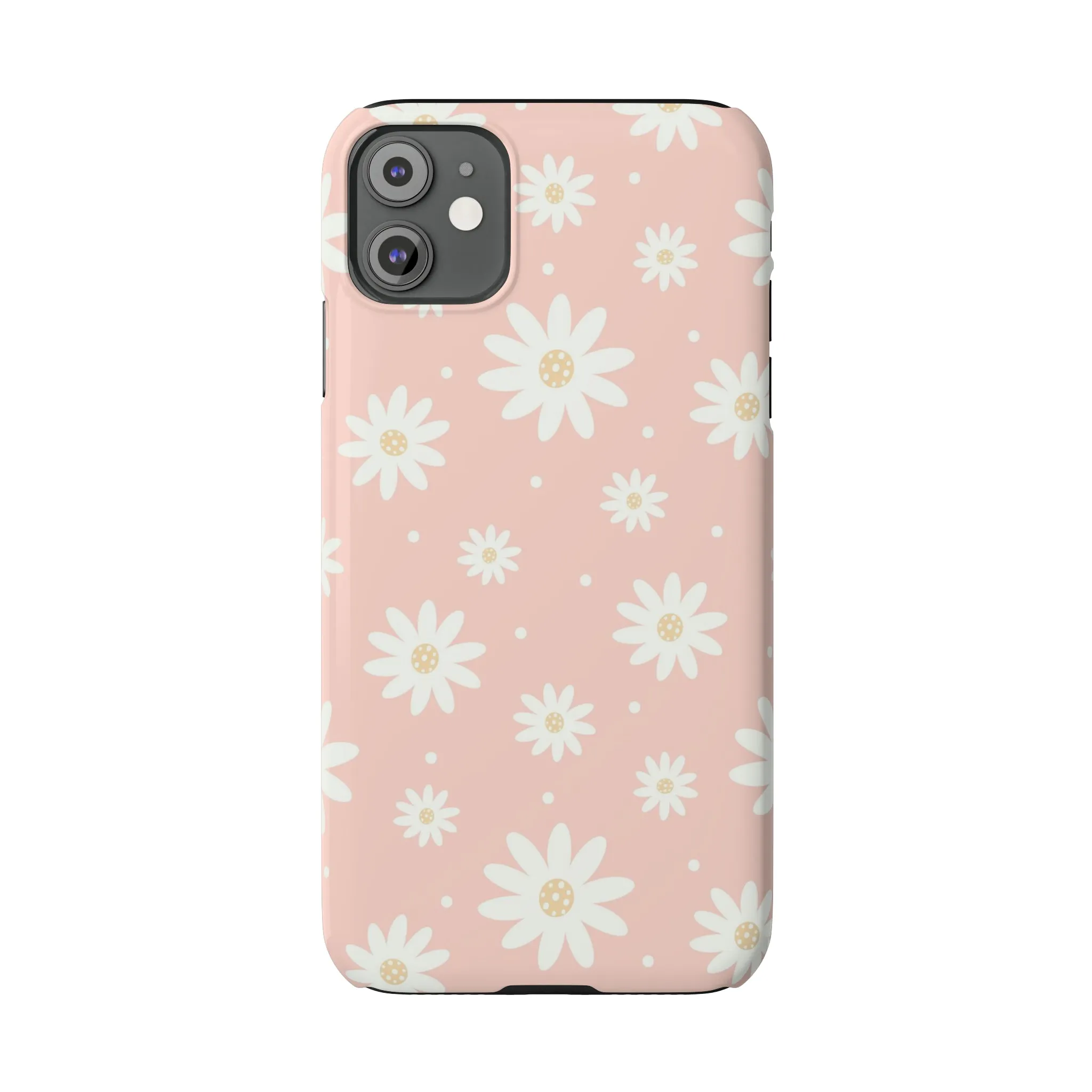 Pink background and White Daisies Design Sleek Elegance Wireless-Charging Compatible Phone Case Slim Phone Case compatible with over 20 iphone models