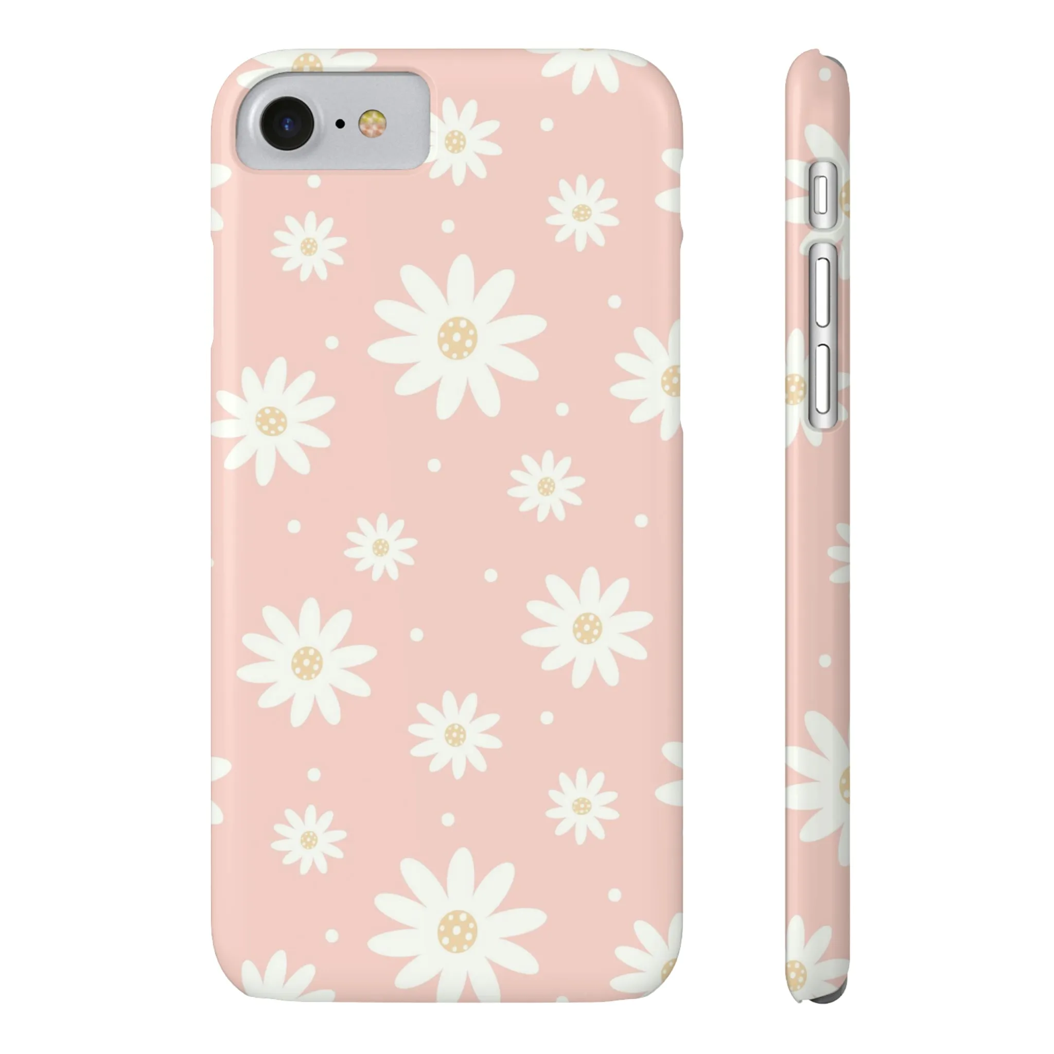 Pink background and White Daisies Design Sleek Elegance Wireless-Charging Compatible Phone Case Slim Phone Case compatible with over 20 iphone models