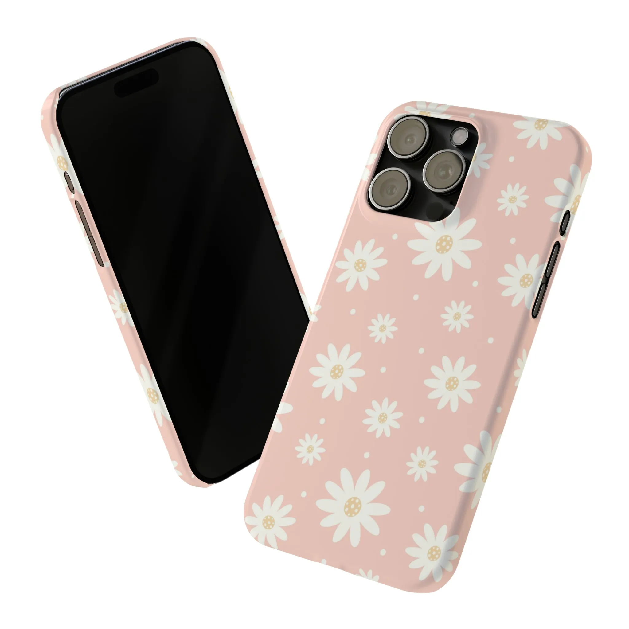 Pink background and White Daisies Design Sleek Elegance Wireless-Charging Compatible Phone Case Slim Phone Case compatible with over 20 iphone models