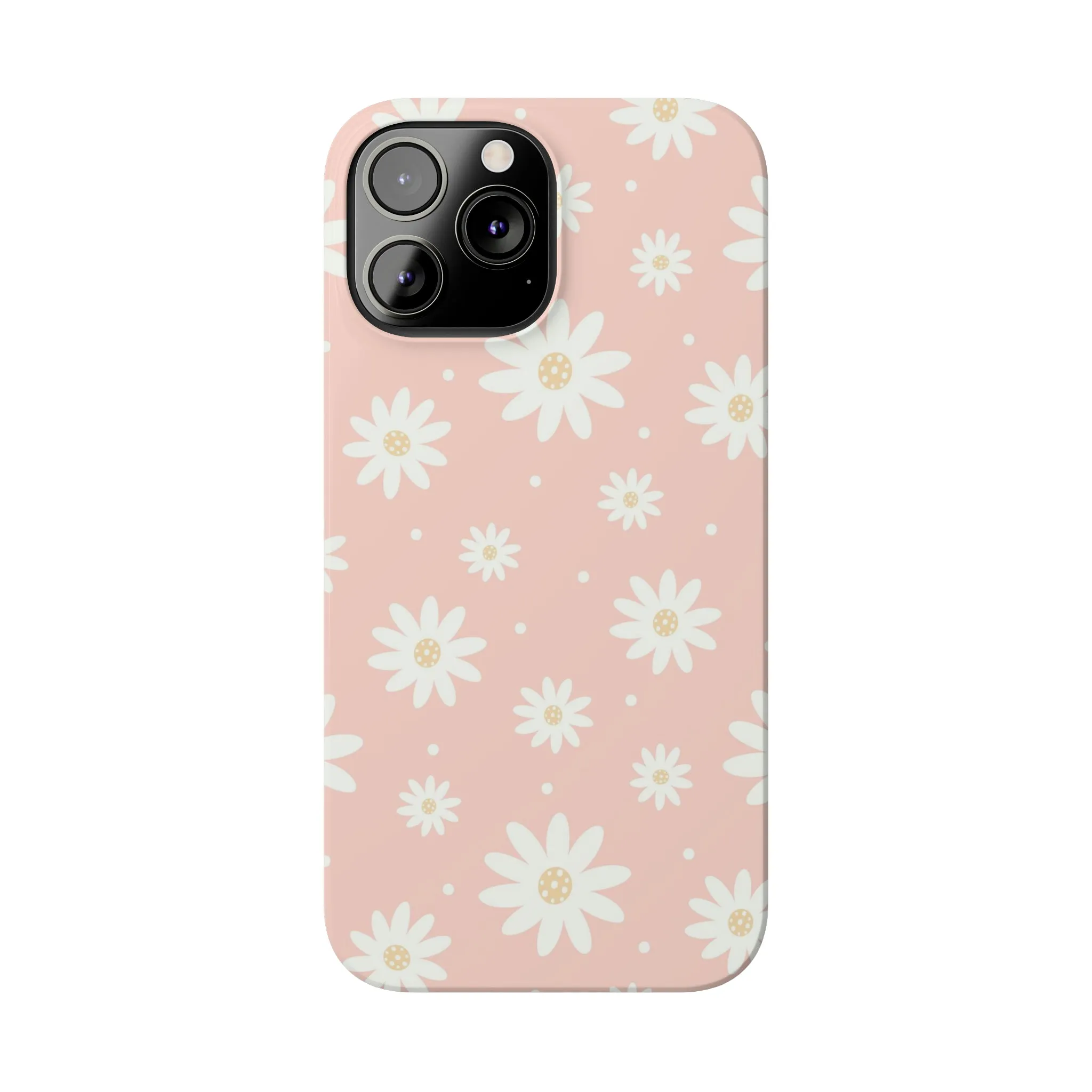 Pink background and White Daisies Design Sleek Elegance Wireless-Charging Compatible Phone Case Slim Phone Case compatible with over 20 iphone models