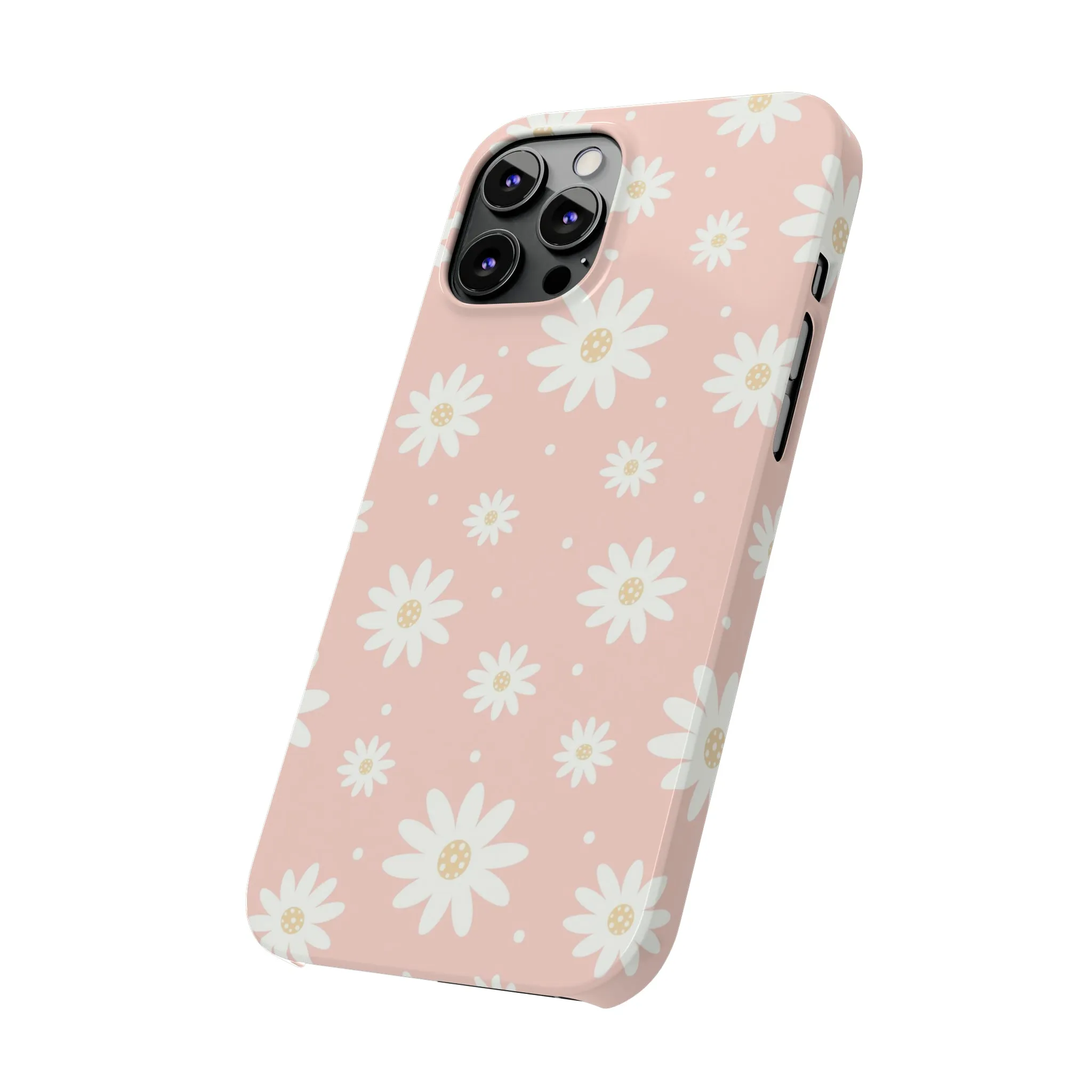 Pink background and White Daisies Design Sleek Elegance Wireless-Charging Compatible Phone Case Slim Phone Case compatible with over 20 iphone models