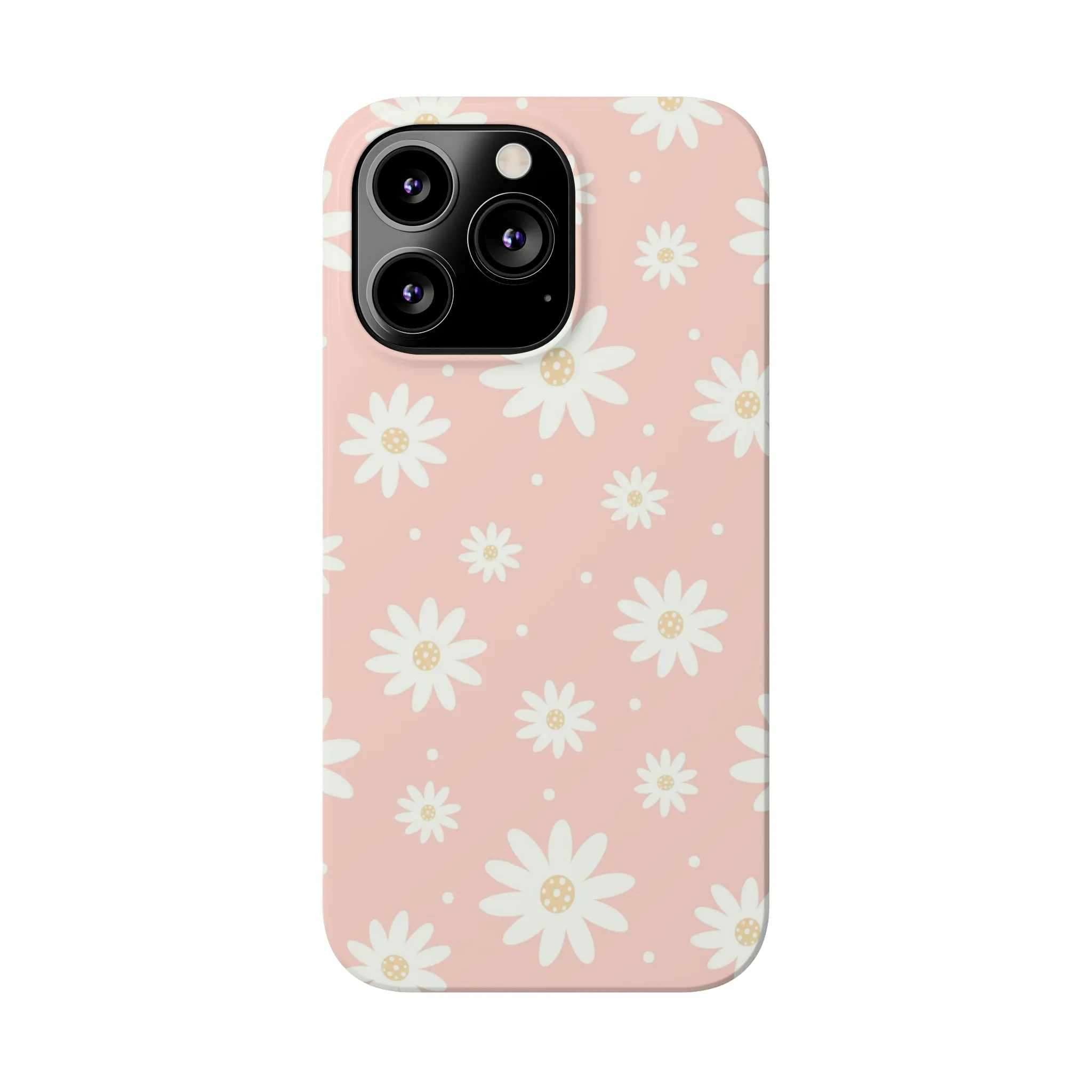 Pink background and White Daisies Design Sleek Elegance Wireless-Charging Compatible Phone Case Slim Phone Case compatible with over 20 iphone models