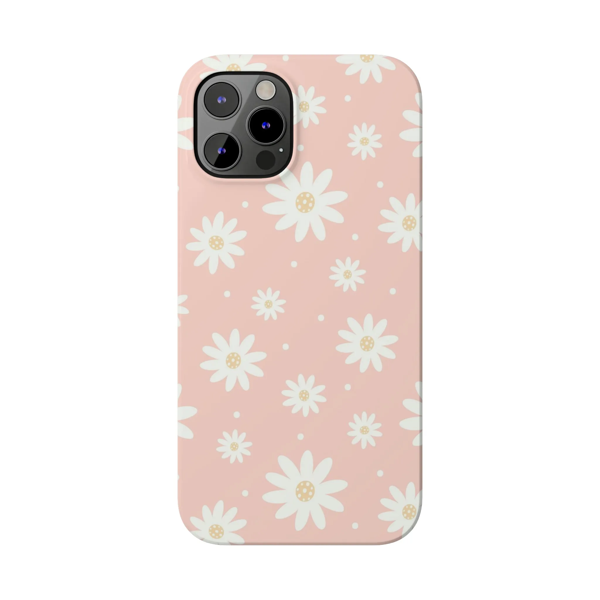 Pink background and White Daisies Design Sleek Elegance Wireless-Charging Compatible Phone Case Slim Phone Case compatible with over 20 iphone models