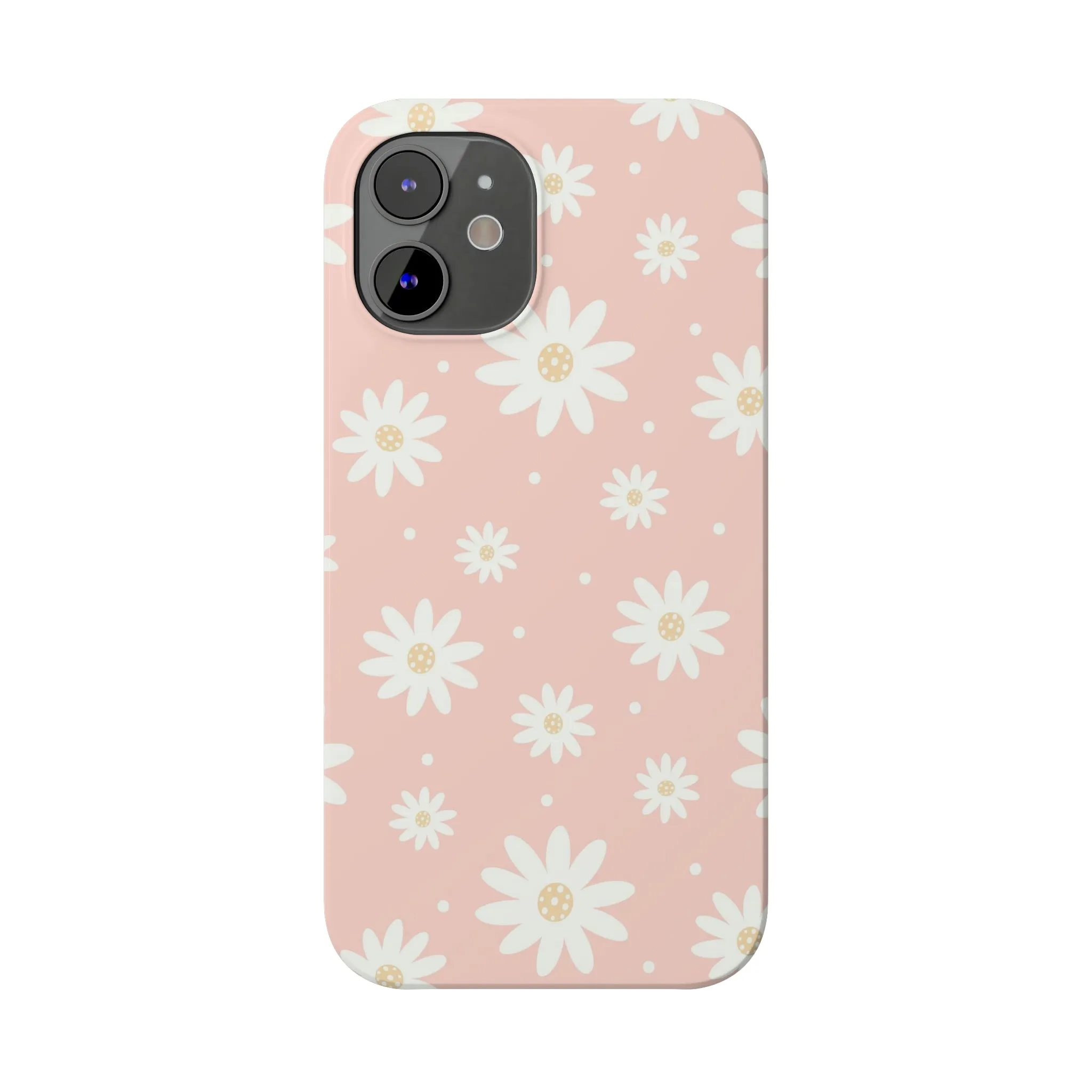 Pink background and White Daisies Design Sleek Elegance Wireless-Charging Compatible Phone Case Slim Phone Case compatible with over 20 iphone models