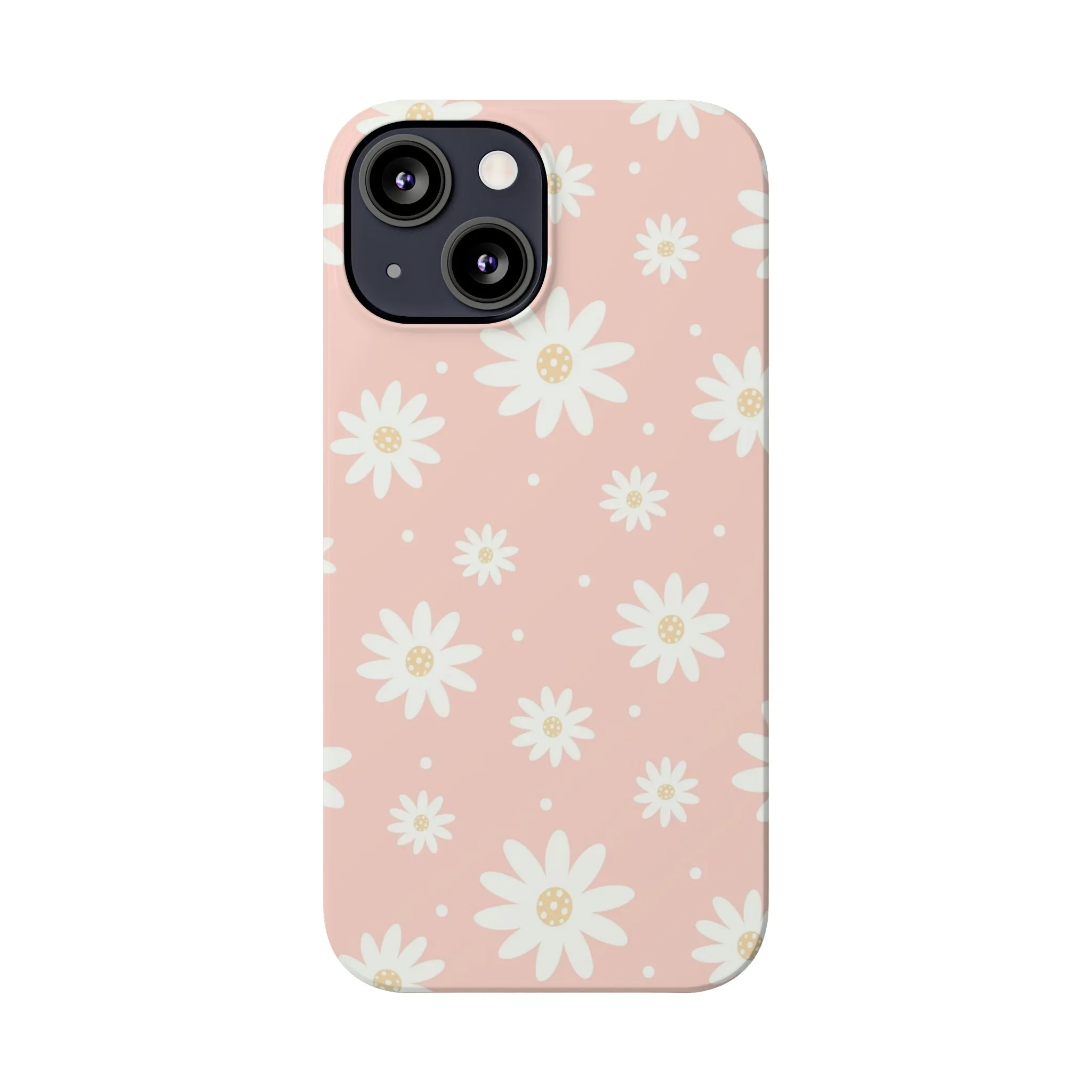 Pink background and White Daisies Design Sleek Elegance Wireless-Charging Compatible Phone Case Slim Phone Case compatible with over 20 iphone models