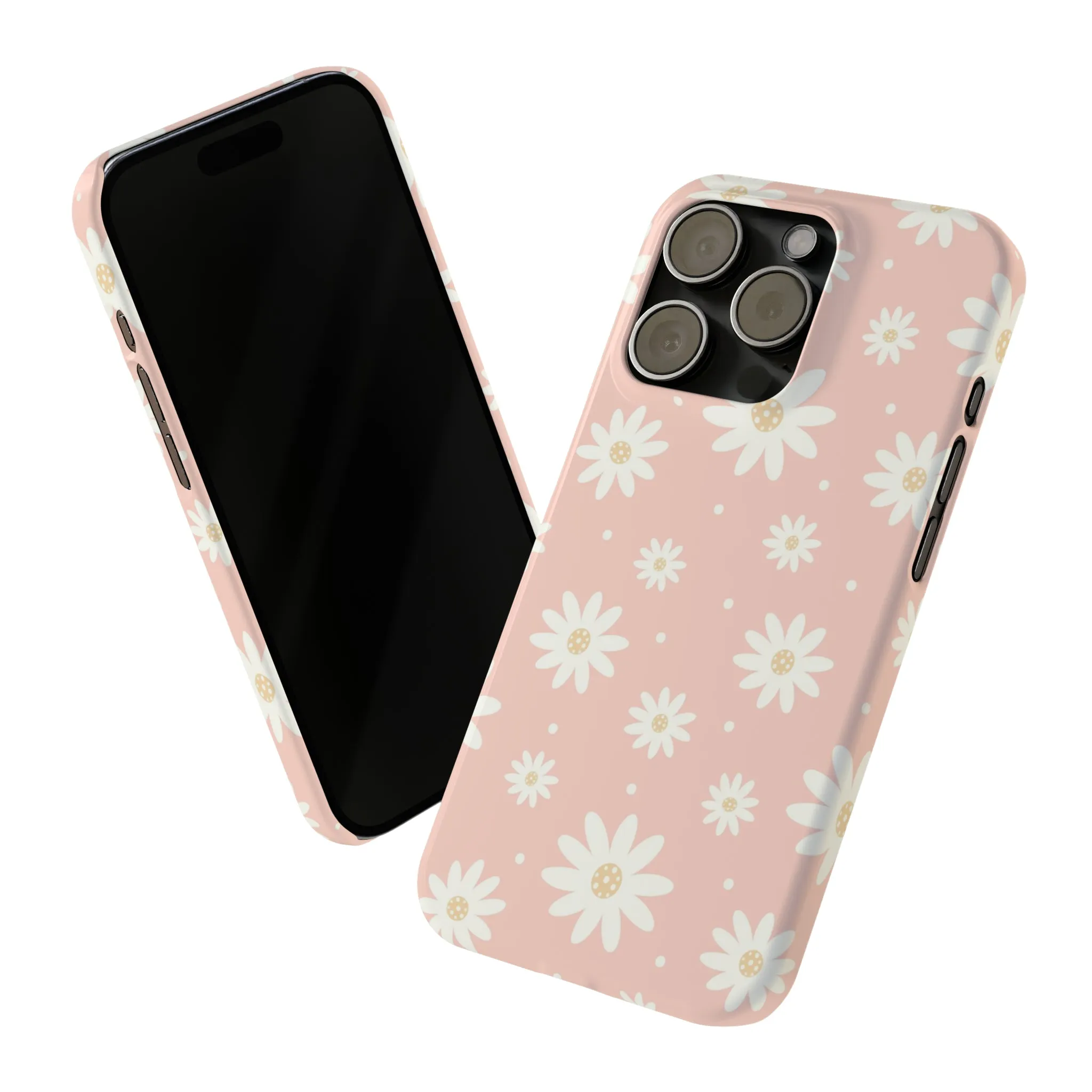 Pink background and White Daisies Design Sleek Elegance Wireless-Charging Compatible Phone Case Slim Phone Case compatible with over 20 iphone models