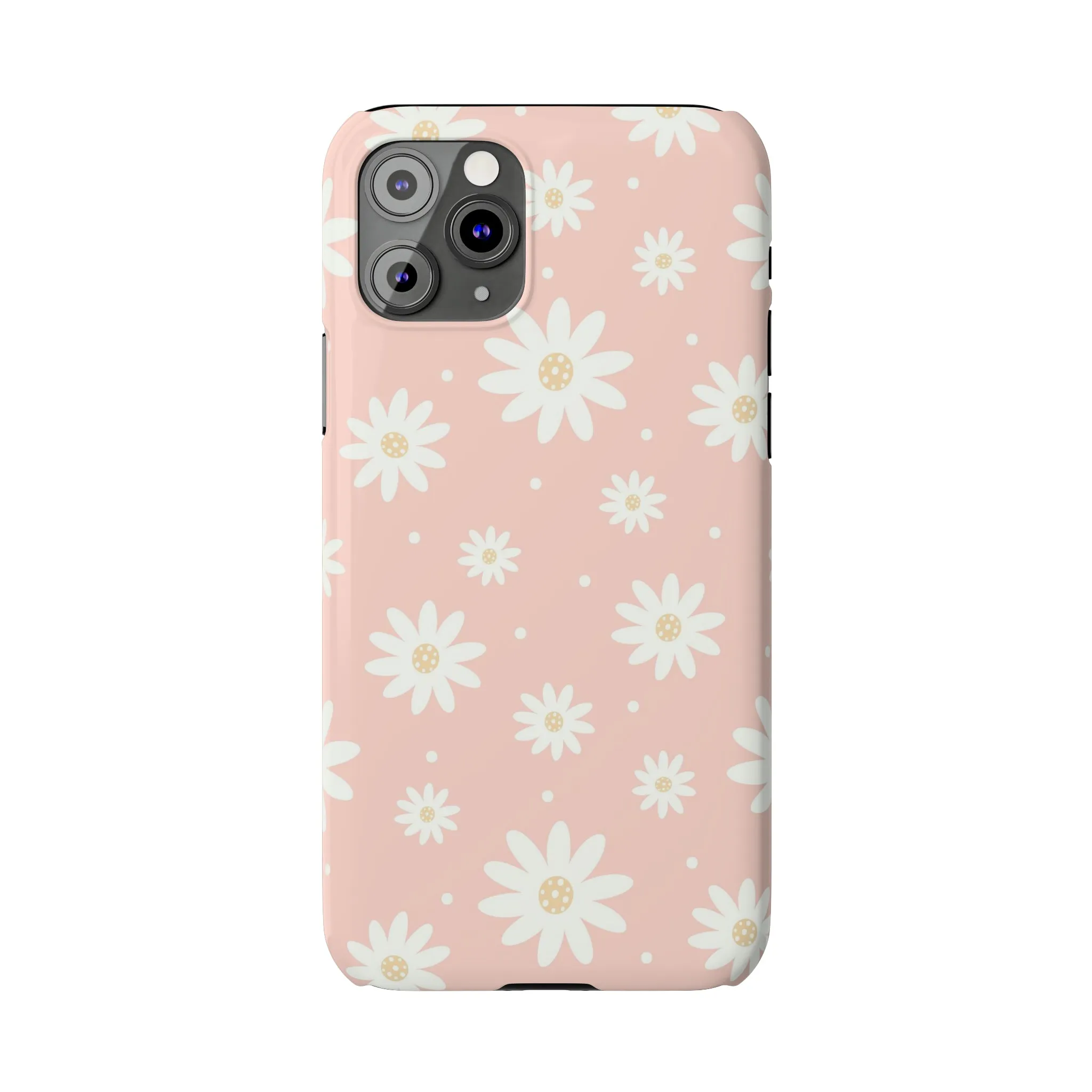 Pink background and White Daisies Design Sleek Elegance Wireless-Charging Compatible Phone Case Slim Phone Case compatible with over 20 iphone models