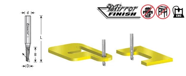 Plastic Cutting Spiral 'O' Flute CNC Router Bit | 1⁄4 Dia x 1 1⁄4 x 1⁄4 Shank x 3" Long Up-Cut | 51407 | 738685514078