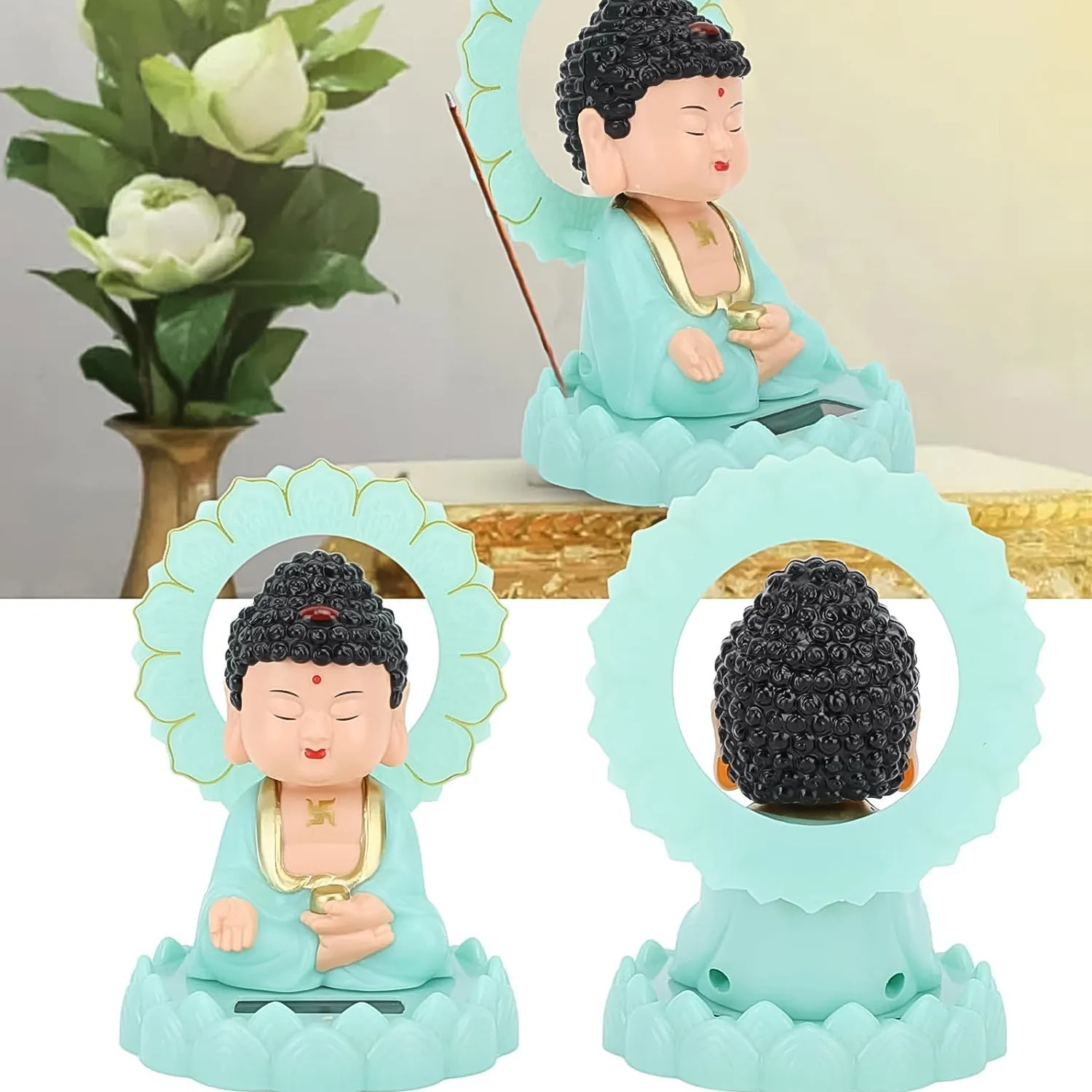 Plastic Solar Powered Moving Head Sitting Action Buddha Statue (1 Pc / Mix Color)