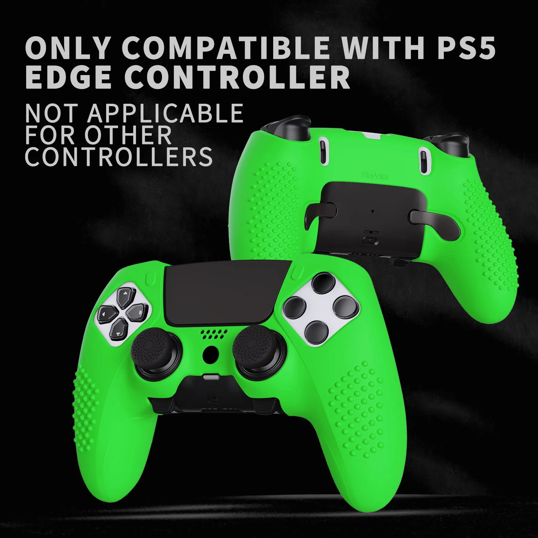 PlayVital 3D Studded Edition Anti-Slip Silicone Cover Case for ps5 Edge Controller, Soft Rubber Protector Skin for ps5 Edge Wireless Controller with 6 Thumb Grip Caps - Green - ETPFP012