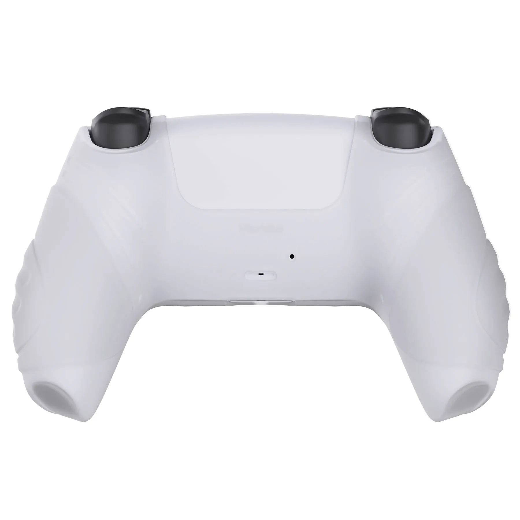 PlayVital Guardian Edition Clear White Ergonomic Soft Anti-slip Controller Silicone Case Cover, Rubber Protector Skins with Clear White Joystick Caps for PS5 Controller - YHPF013