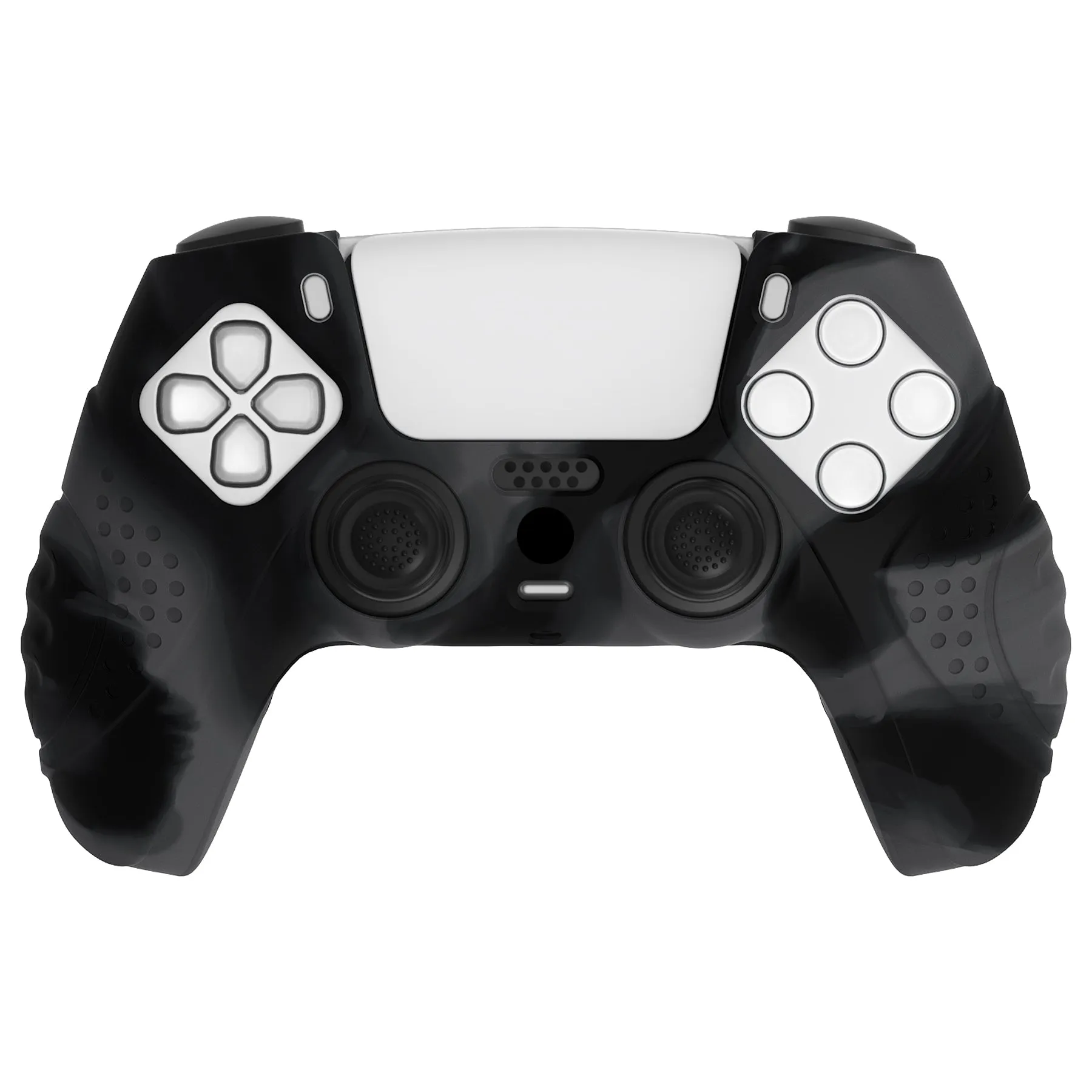 PlayVital Guardian Edition Dark Gray & Black Ergonomic Soft Anti-slip Controller Silicone Case Cover, Rubber Protector Skins with Black Joystick Caps for PS5 Controller - YHPF032