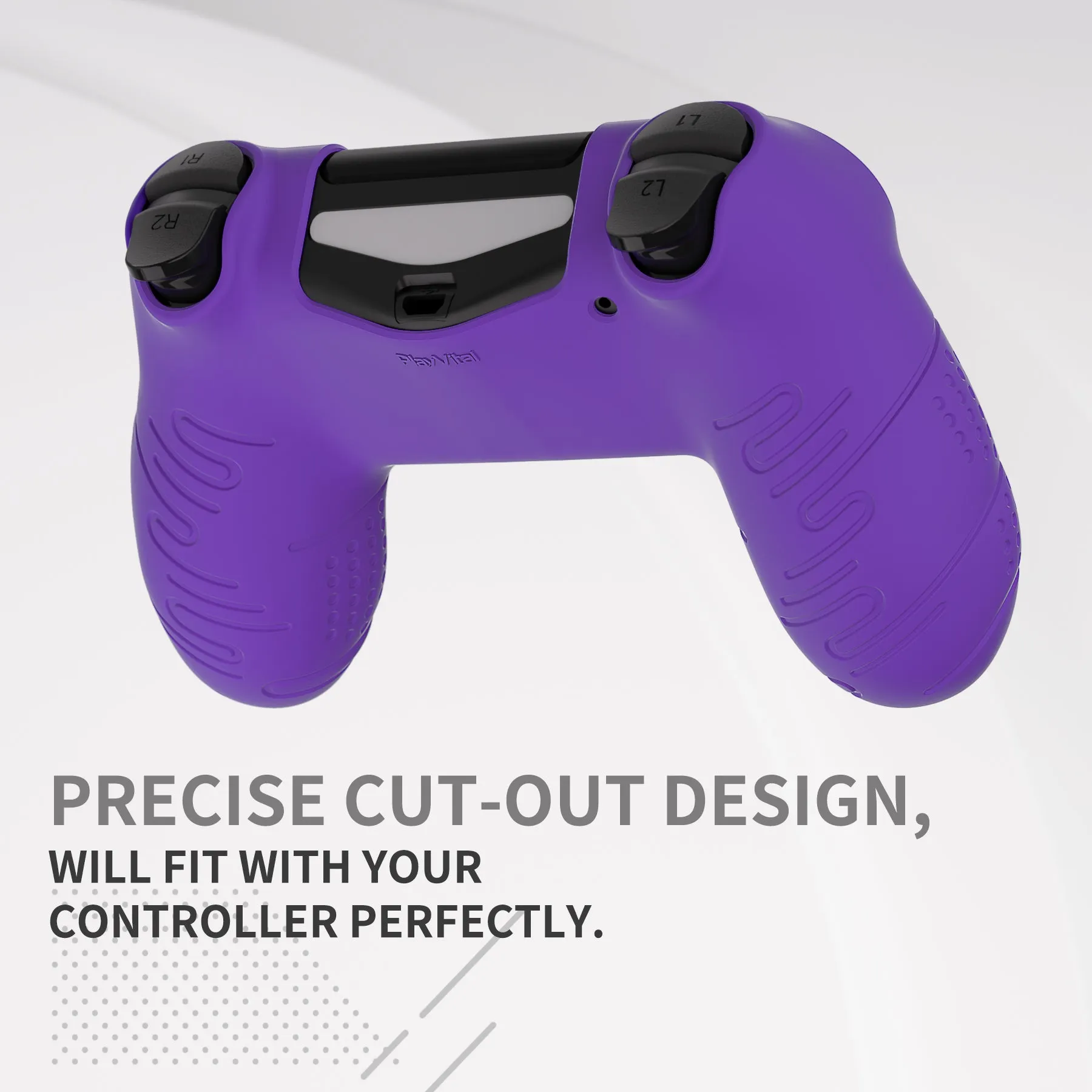 PlayVital Line & Dot Purple Silicone Cover Skin for ps4 Controller, Anti-Slip Soft Protector Case Cover with Thumb Grip Caps for ps4 for ps4 Slim for ps4 Pro Controller - CLRP4P004