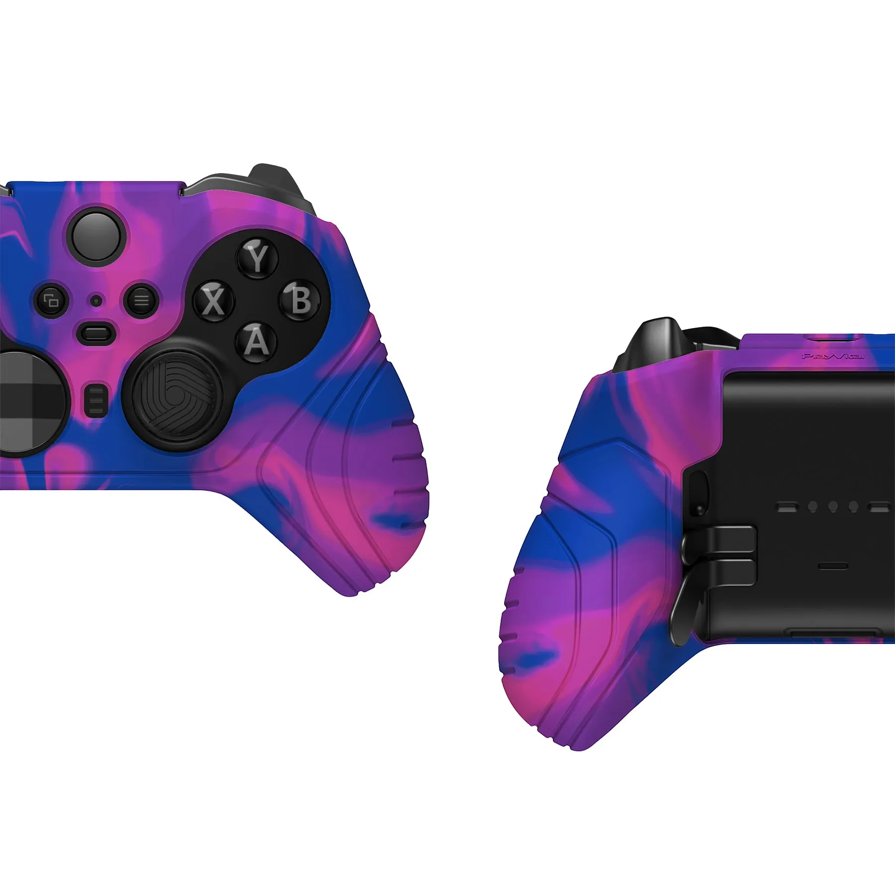 PlayVital Samurai Edition Anti Slip Silicone Case Cover for Xbox Elite Wireless Controller Series 2, Ergonomic Soft Rubber Skin Protector for Xbox Elite Series 2 with Thumb Grip Caps - Pink & Purple & Blue - XBE2M006