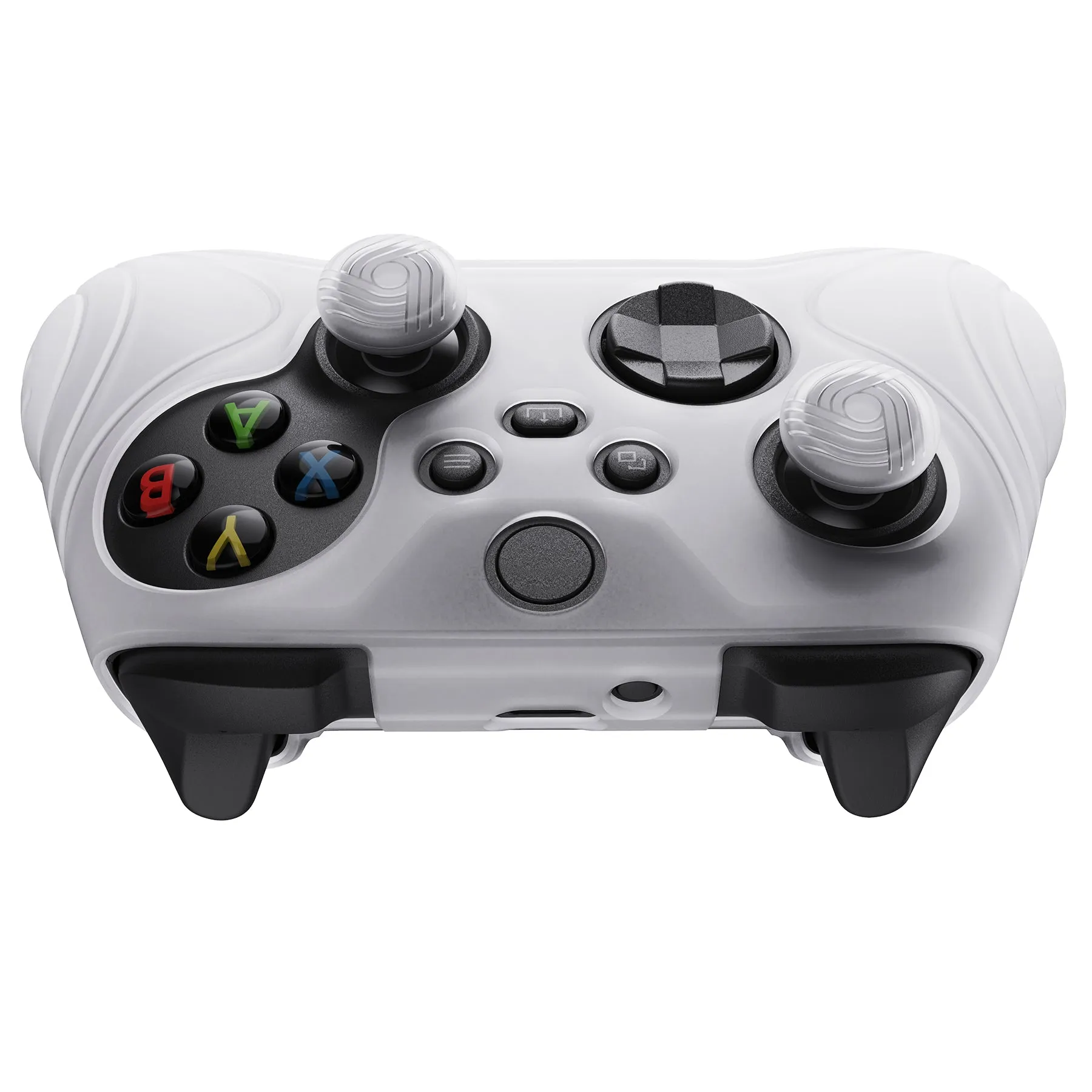 PlayVital Samurai Edition Clear White Anti-slip Controller Grip Silicone Skin, Ergonomic Soft Rubber Protective Case Cover for Xbox Series S/X Controller with Clear White Thumb Stick Caps - WAX3012