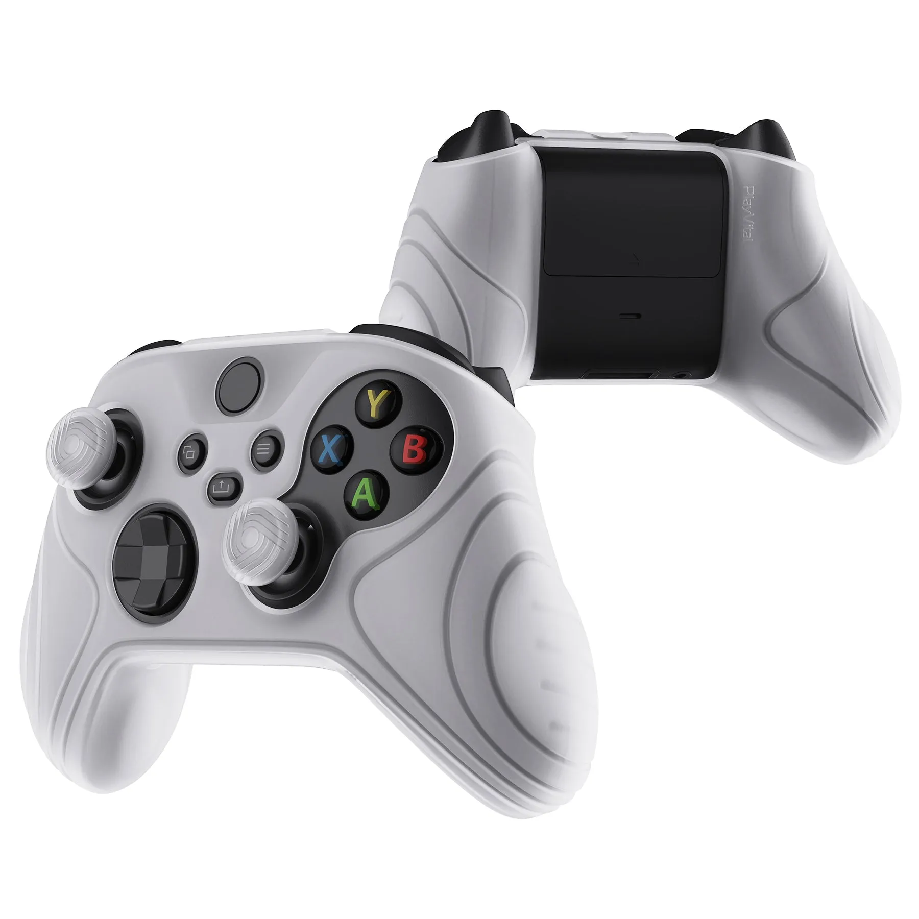 PlayVital Samurai Edition Clear White Anti-slip Controller Grip Silicone Skin, Ergonomic Soft Rubber Protective Case Cover for Xbox Series S/X Controller with Clear White Thumb Stick Caps - WAX3012