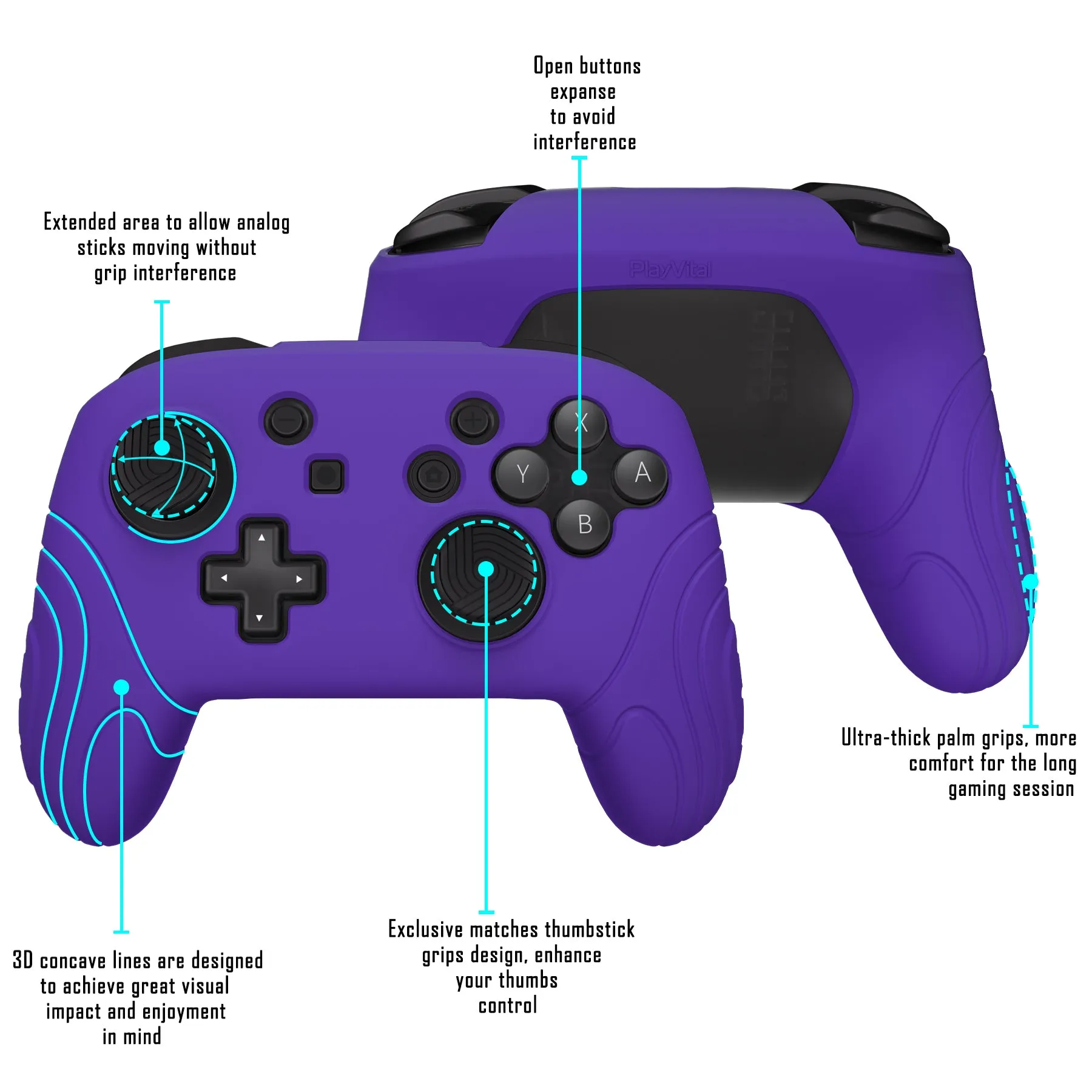 PlayVital Samurai Edition Ergonomic Silicone Skin Protective Case for Nintendo Switch Pro Controller, Soft Anti-slip Controller Grip Protector for Nintendo Switch Pro with Thumb Grip Caps - Purple - EBNPP003