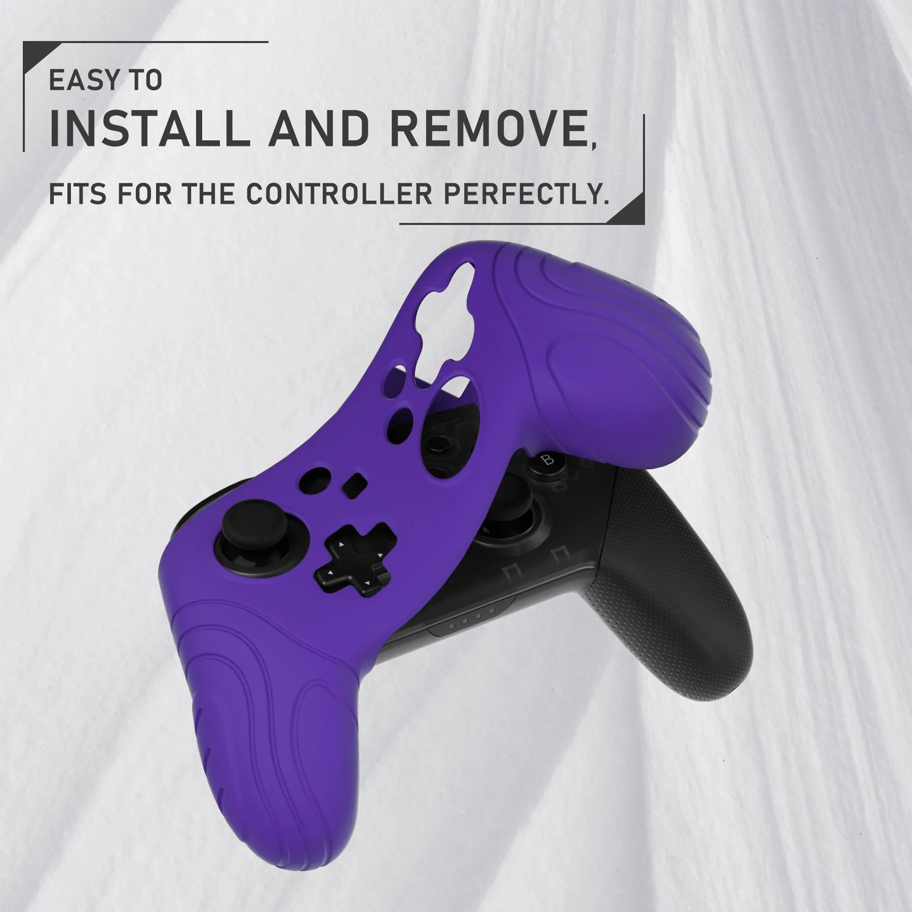 PlayVital Samurai Edition Ergonomic Silicone Skin Protective Case for Nintendo Switch Pro Controller, Soft Anti-slip Controller Grip Protector for Nintendo Switch Pro with Thumb Grip Caps - Purple - EBNPP003