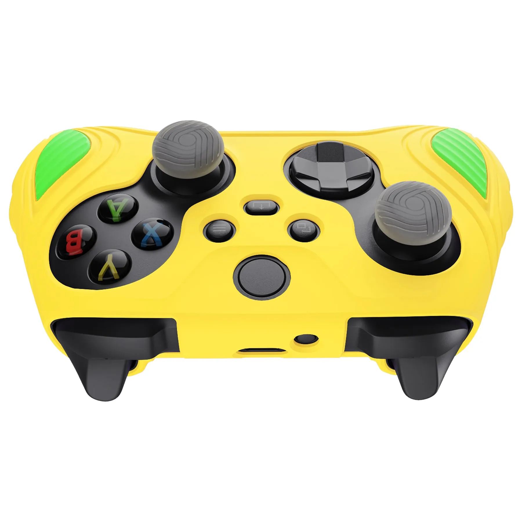 PlayVital Scorpion Edition Two-Tone Anti-Slip Silicone Case Cover for Xbox Series X/S Controller, Soft Rubber Case for Xbox Core Controller with Thumb Grip Caps - Legend Yellow & Green - SPX3013